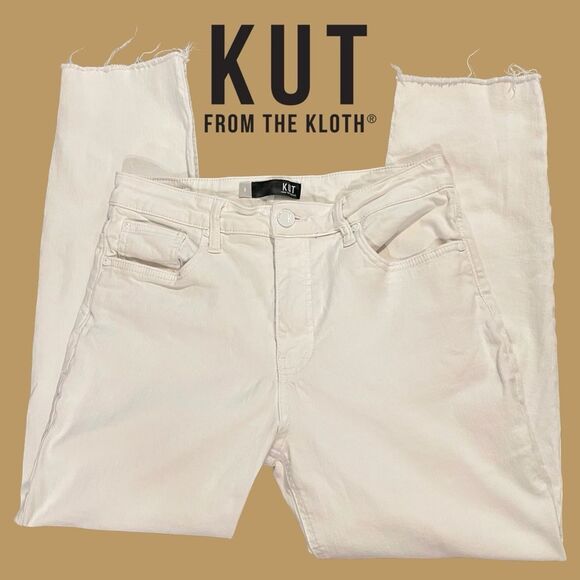 KUT From The Kloth Mom Jeans 8 Rachel High Rise Fab Ab  Raw Hem White - Picture 3 of 14